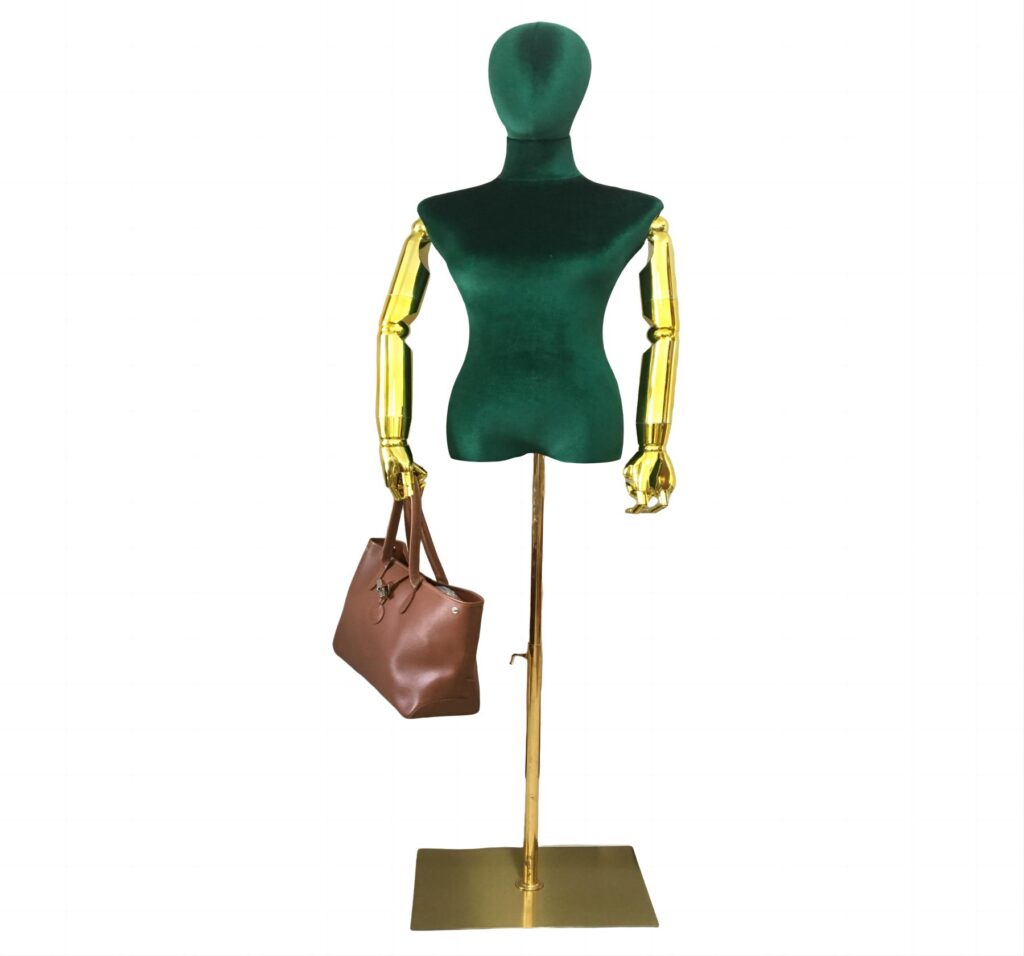 Adjustable Gold Base Dark Green Velvet Female Mannequins Dress Form MariaG