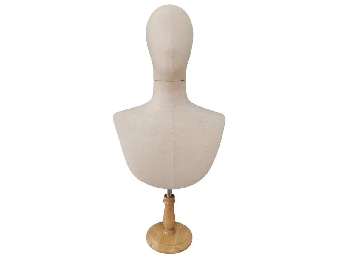 lilladisplay wooden base sewing pinnable natural linen male mannequin head with shoulders Robert