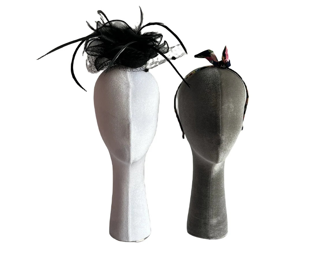 Wigs Display Hats Display Headband Display Flat Bronze Base Gray Color Free Standing Velvet Female Mannequin Head Talia