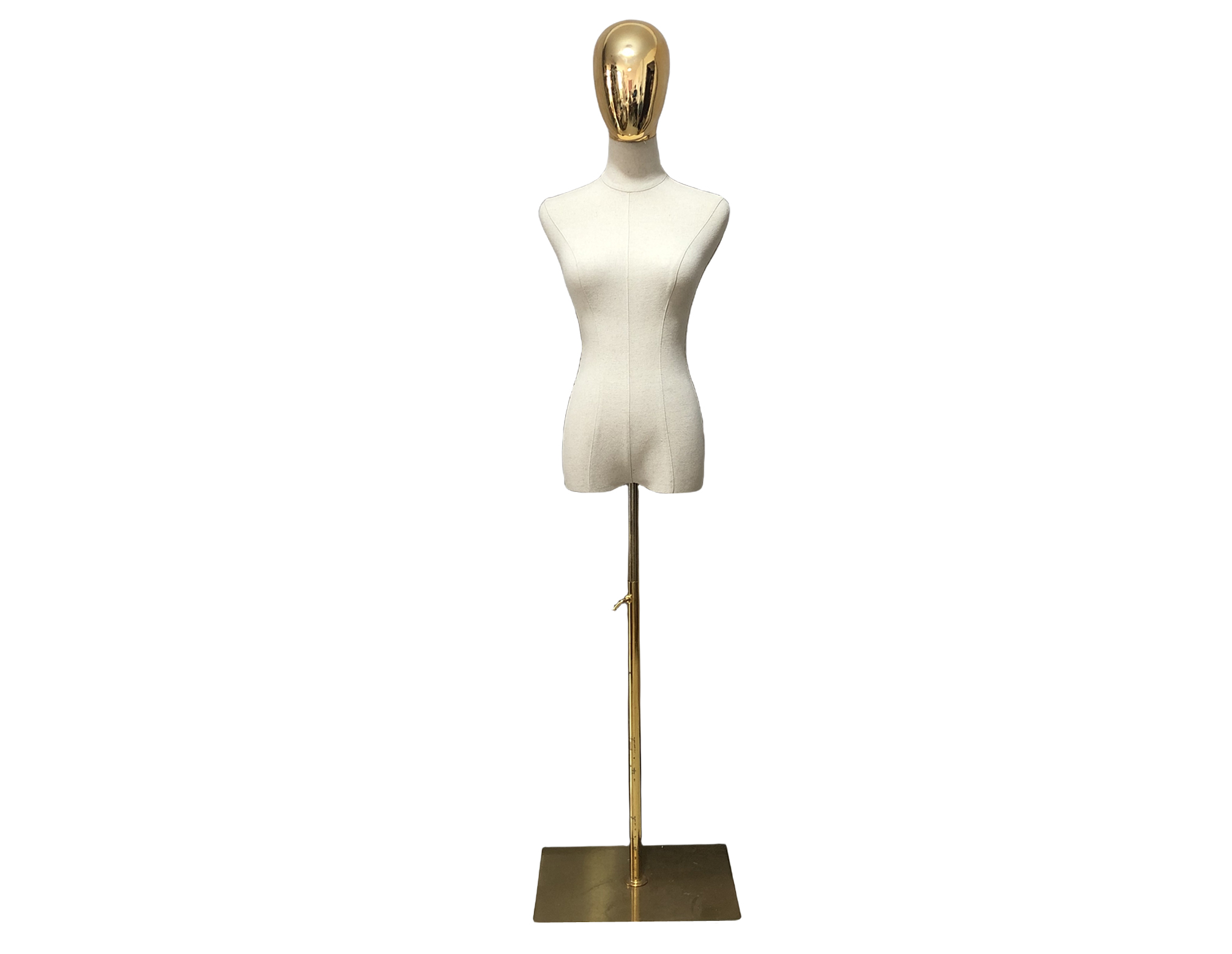 Minimalist Store Deco Adjustable Gold Base Natural Linen Gold Mannequin Head Female Mannequin Dress Form Chloe