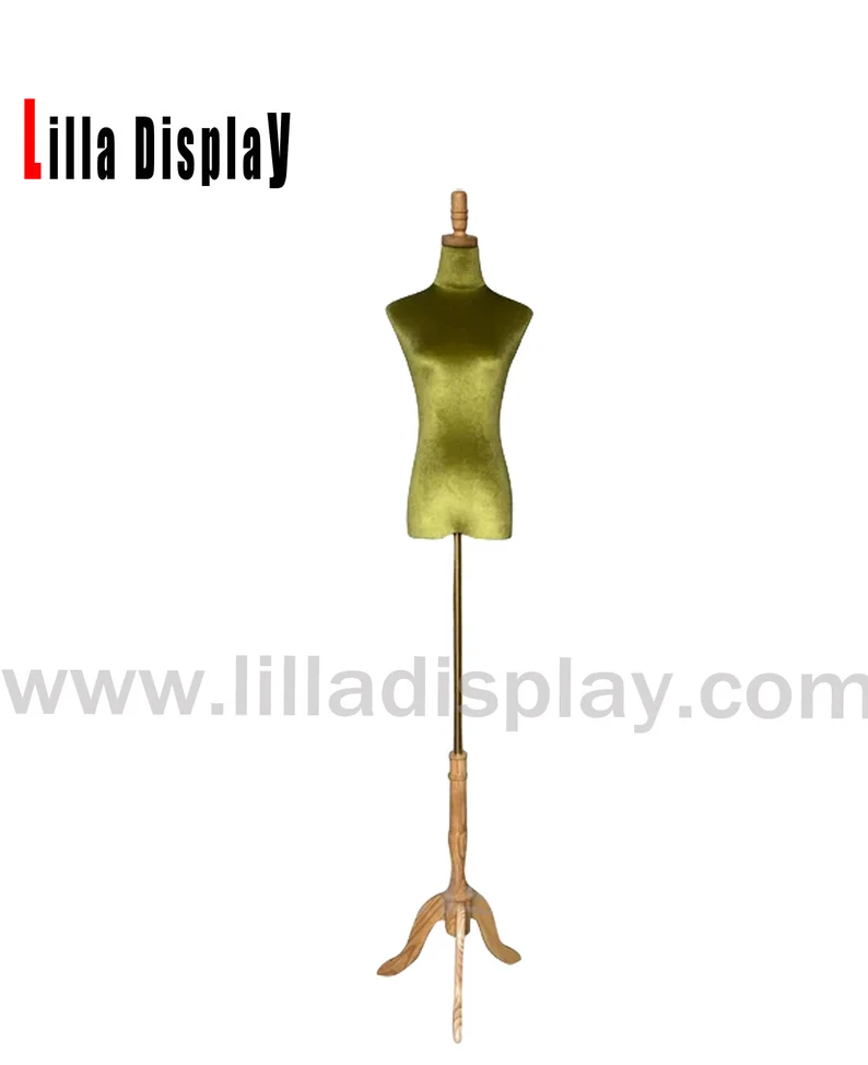 Lilladisplay Olive Green Velvet Wooden Neck S Size Female Mannequin Dress Form Summer