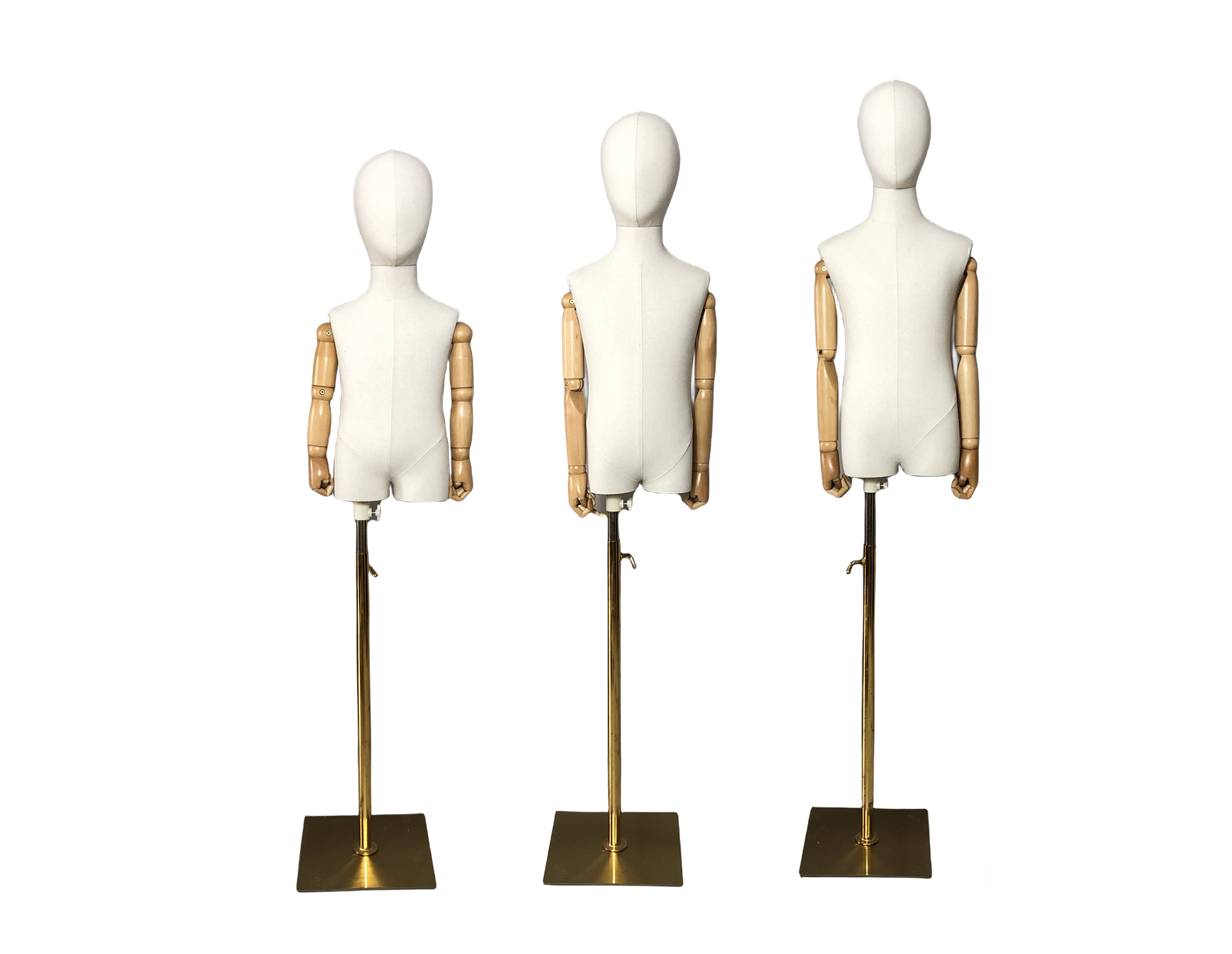 Adjustable Gold Square Base White Linen Child Mannequin Dress Form Teo
