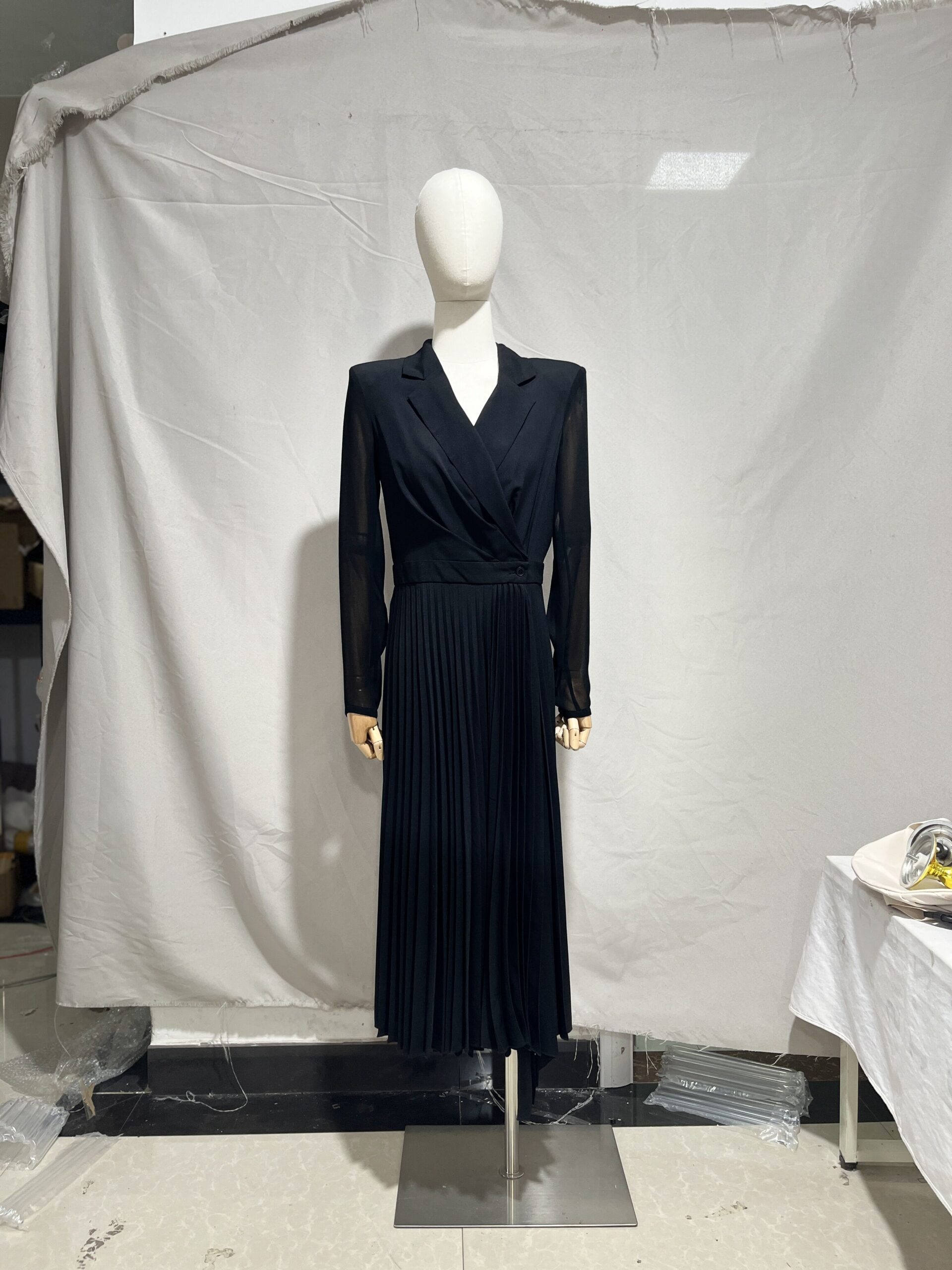 Ophelia with Long Black Dress with Shoulder Paddings Size S from Sandro