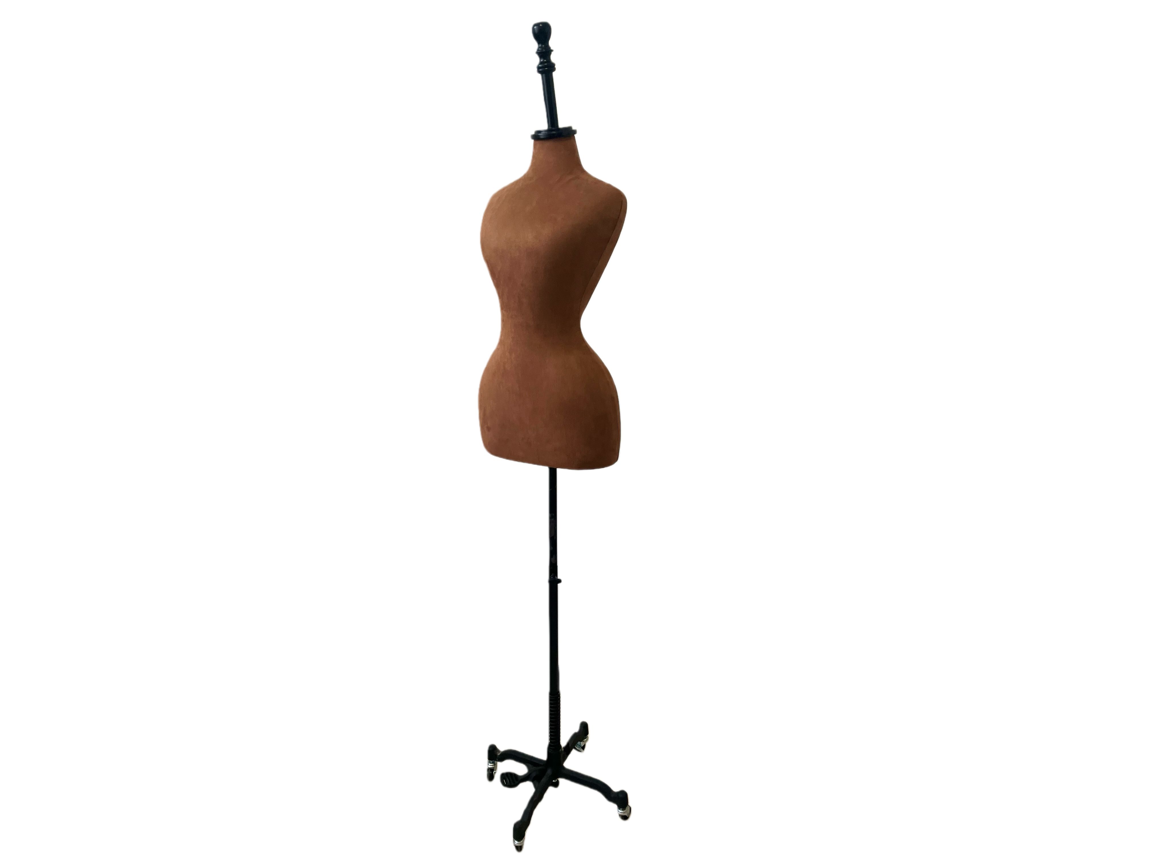Cocoa Brown Suede Velvet Wasp Waist Female Mannequin Dress Form Rosie: black portable base