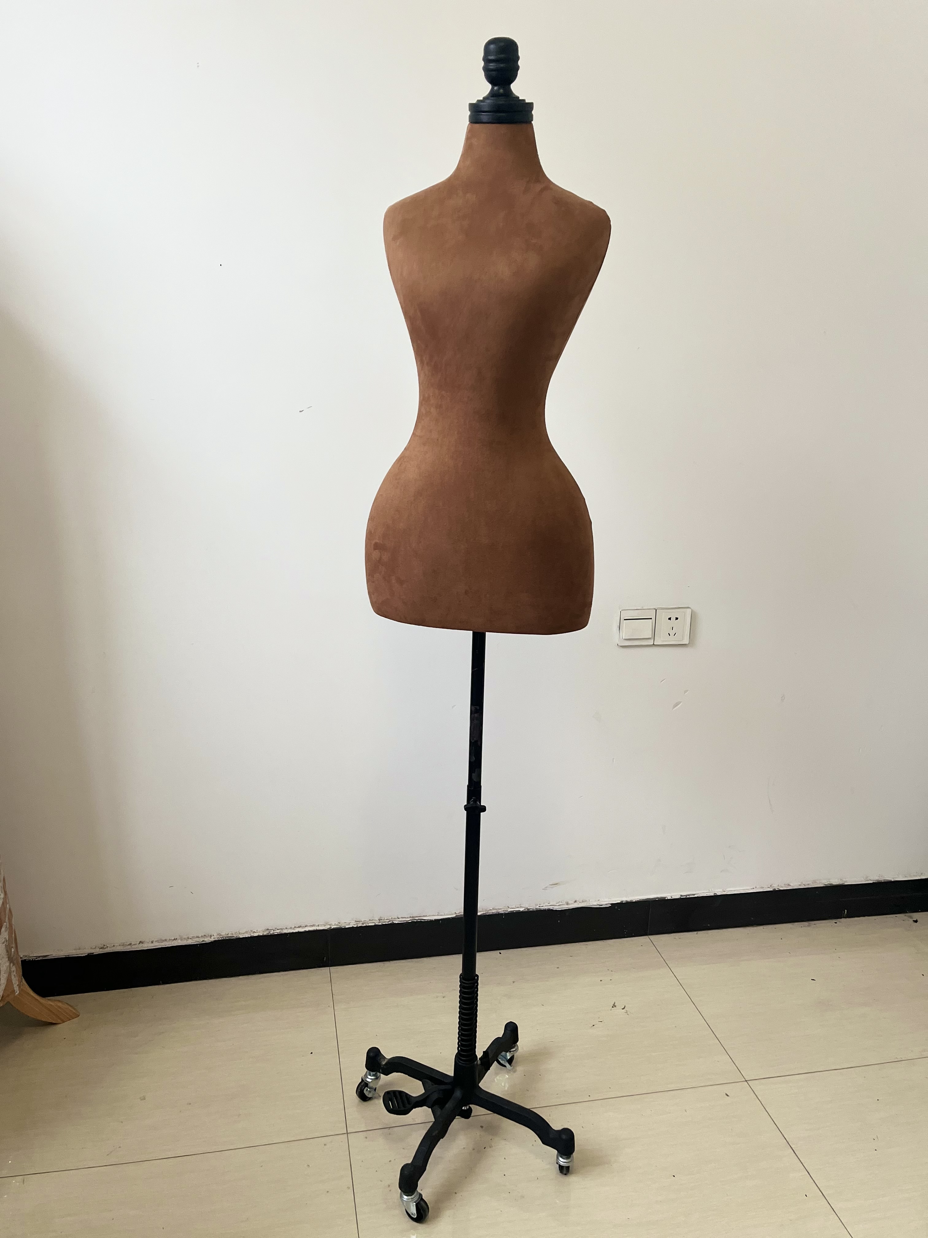 Vintage Store Brown Suede Velvet Wasp Waist Mannequin Dress Form